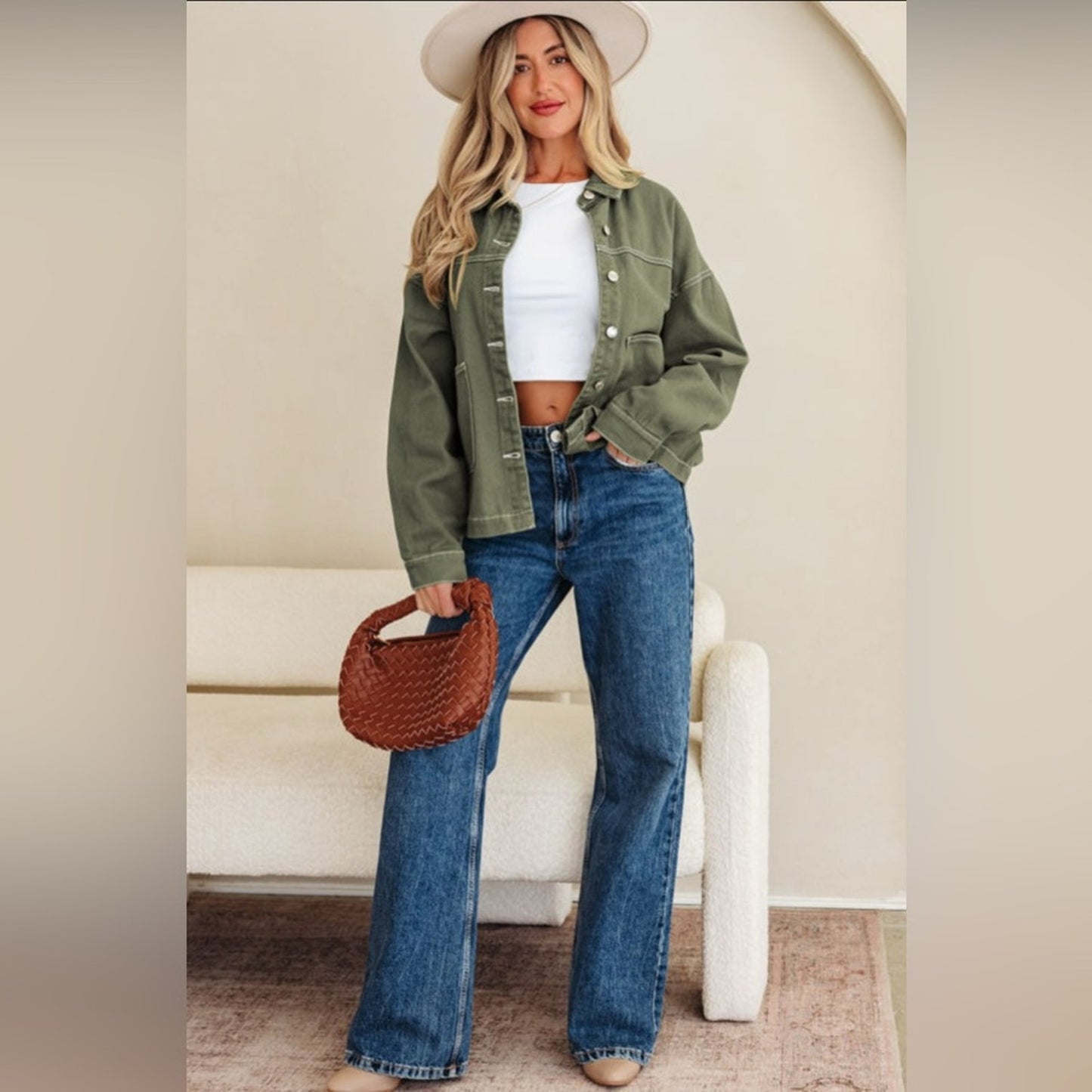 Luna - Olive Green Boyfriend Denim Jacket