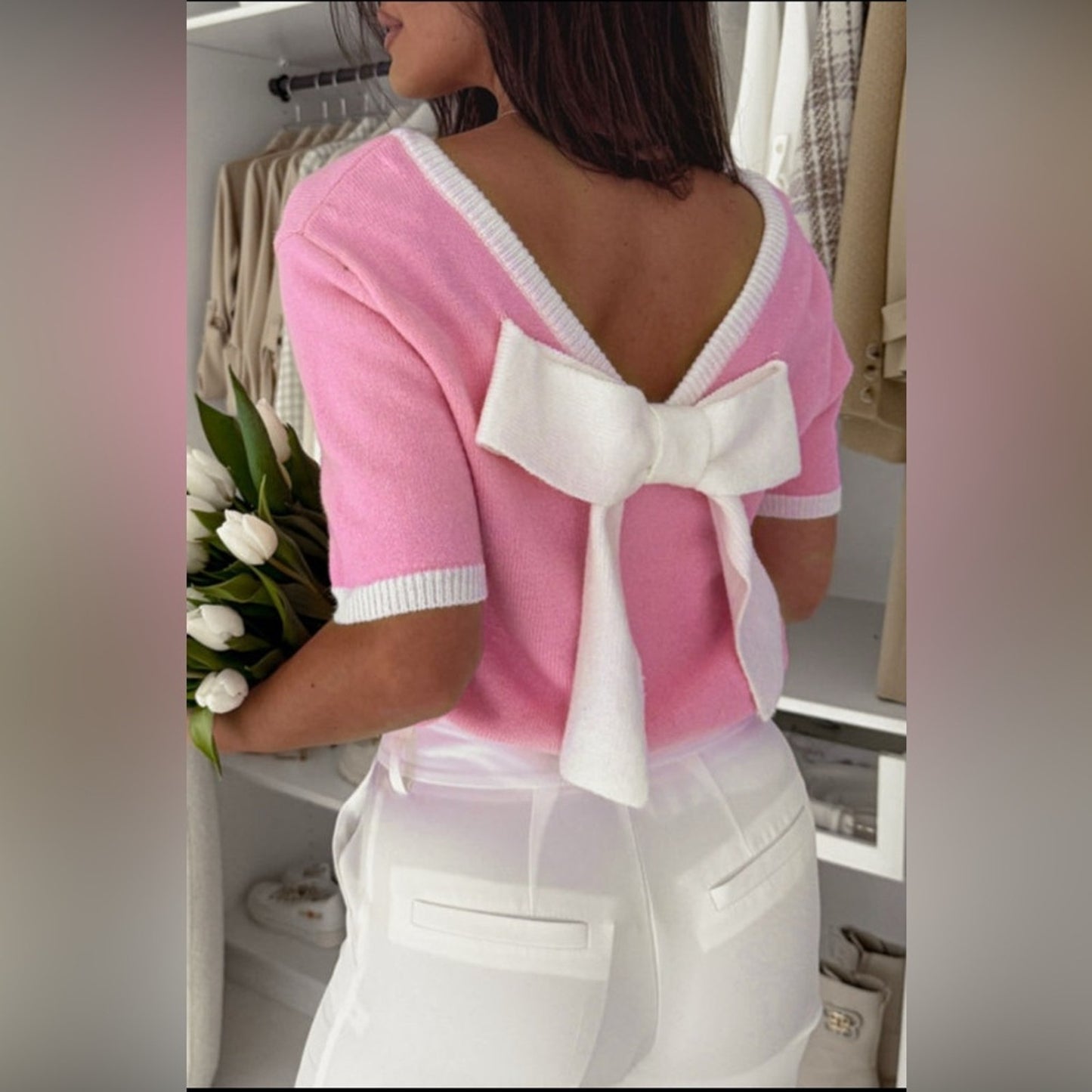 Kay- Colorblock Bow V-Shape Cut Back