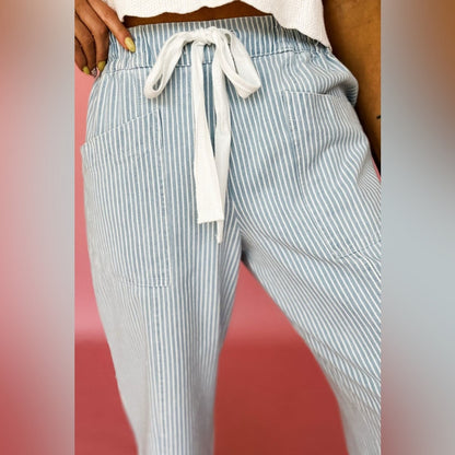Nora - Chic Striped Drawstring Jeans