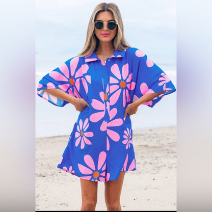Olivia - Blue Floral Button-Up Romper