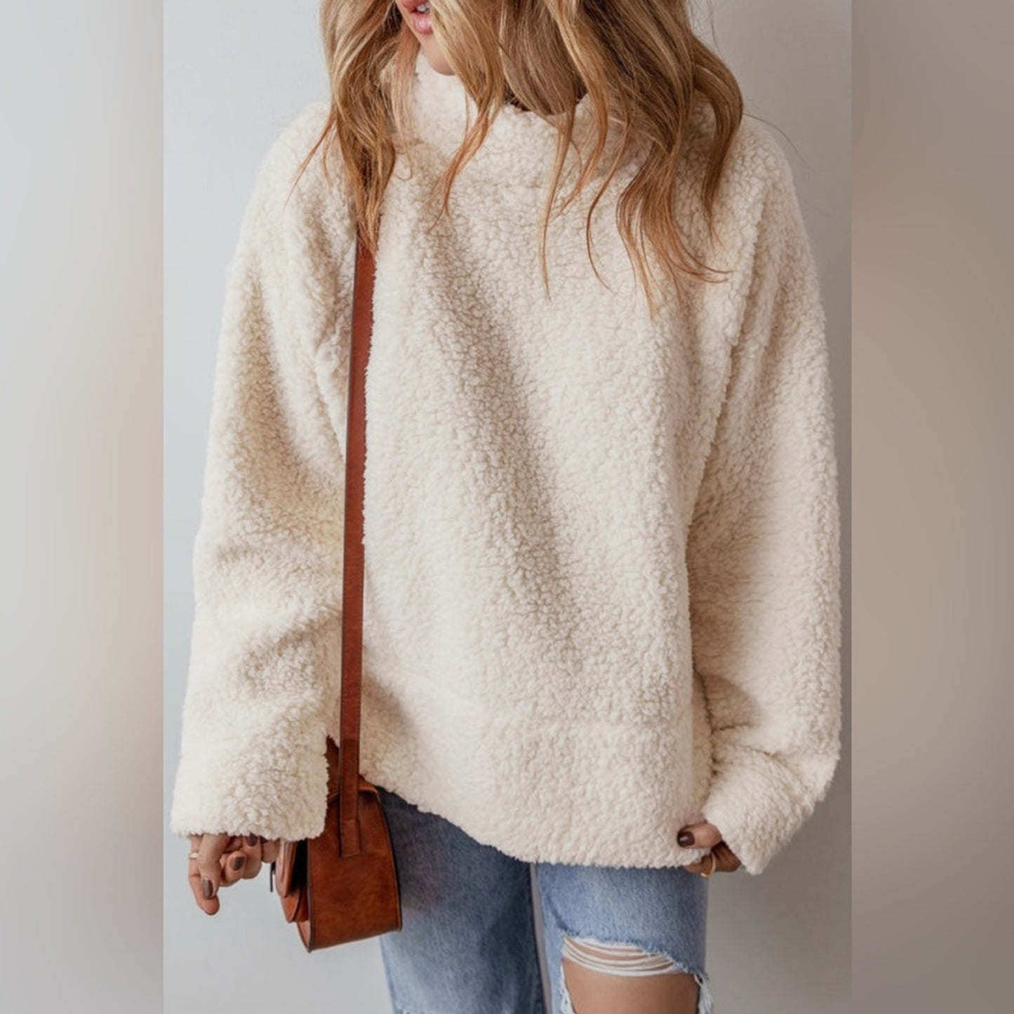 Whitney solid fleece high neck Sherpa Sweater
