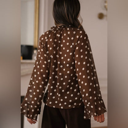 Britney - Brown Polka Dot Ruffle Blouse
