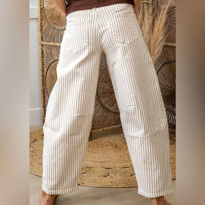 June- Khaki Stripe Barrel Jeans