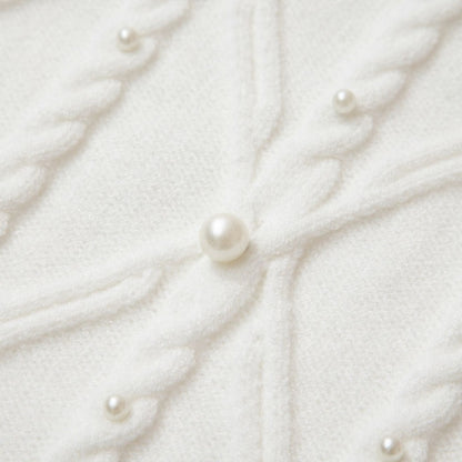 Pricilla- Elegant White Sleeveless Pearl Sweater Vest