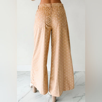 Emilia- Tan Polka Dot Wide-Leg Pants