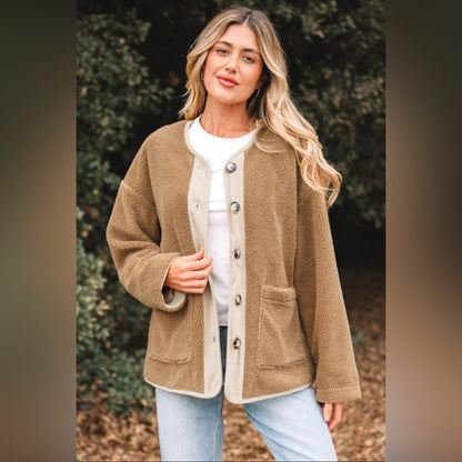 Jay- Light Beige, Cozy Tan Button-Up Women's Jacket