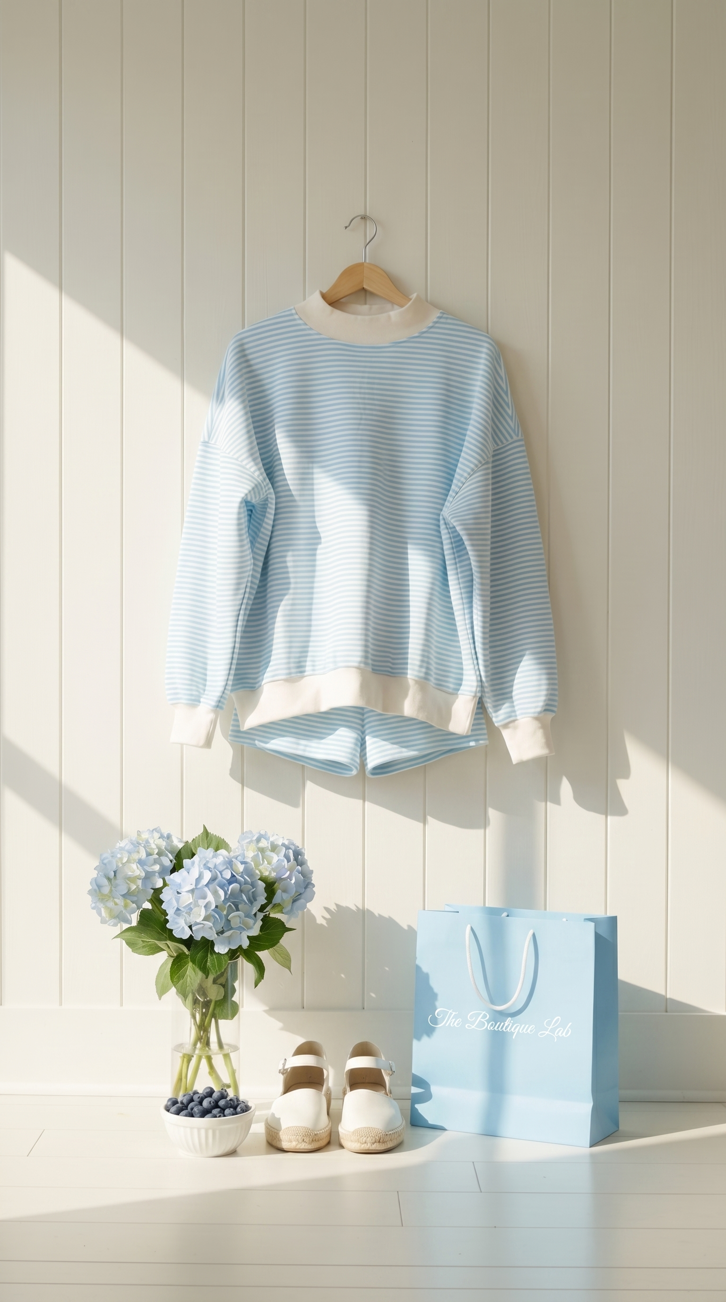 Skyler : Seafoam Blue & White Striped Loungewear Set