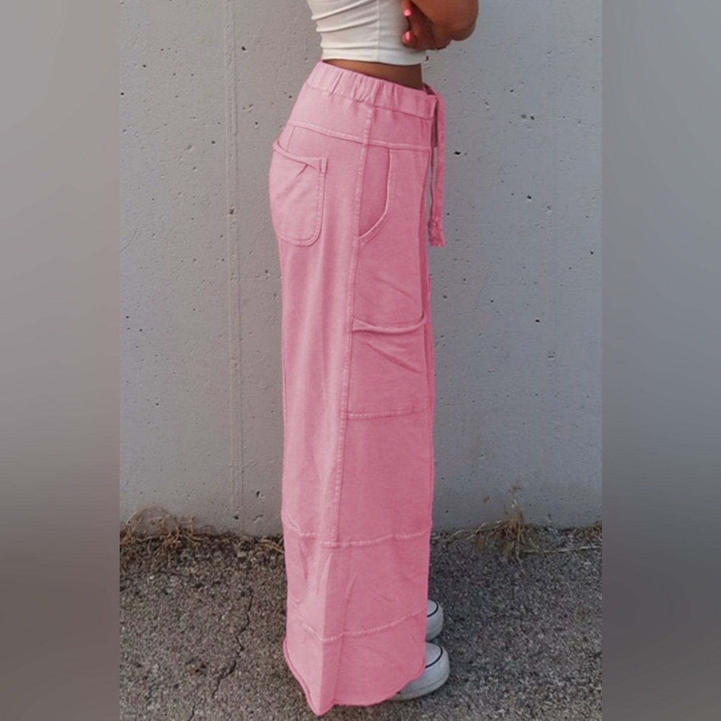Women's Pink Drawstring Cargo Pants