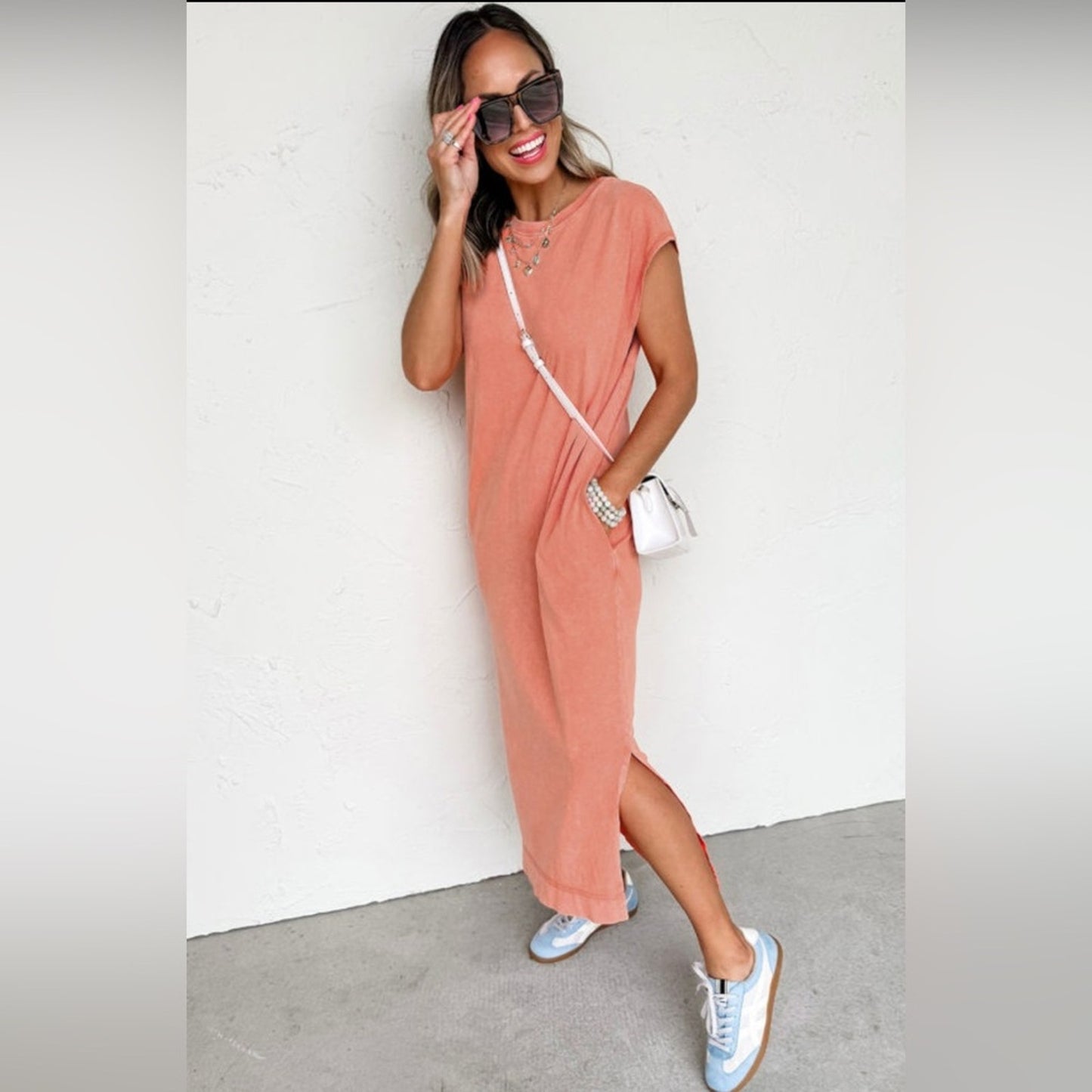 Coral - Mineral Wash Maxi Dress