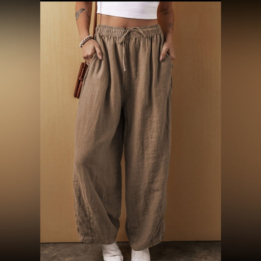 Tara desert palm cotton linen drawstring pants