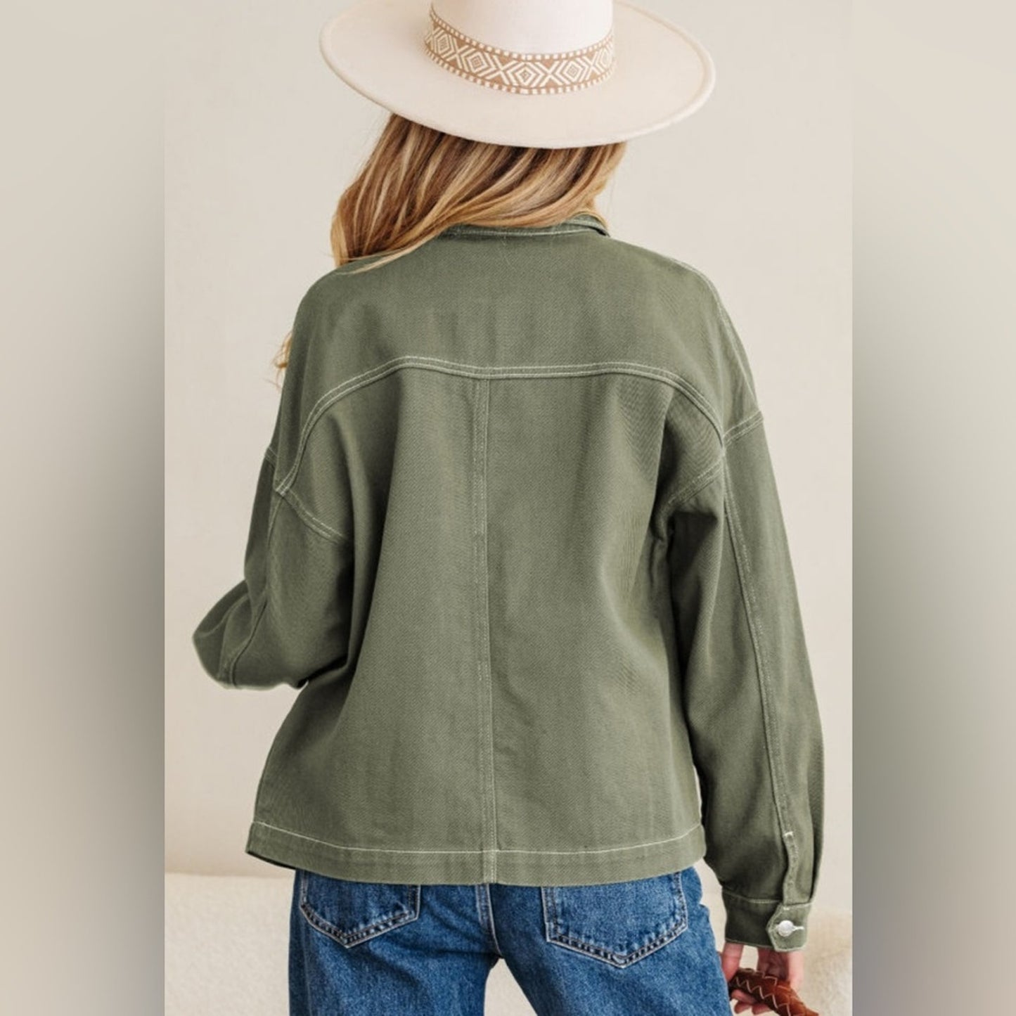 Luna - Olive Green Boyfriend Denim Jacket