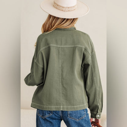 Luna - Olive Green Boyfriend Denim Jacket