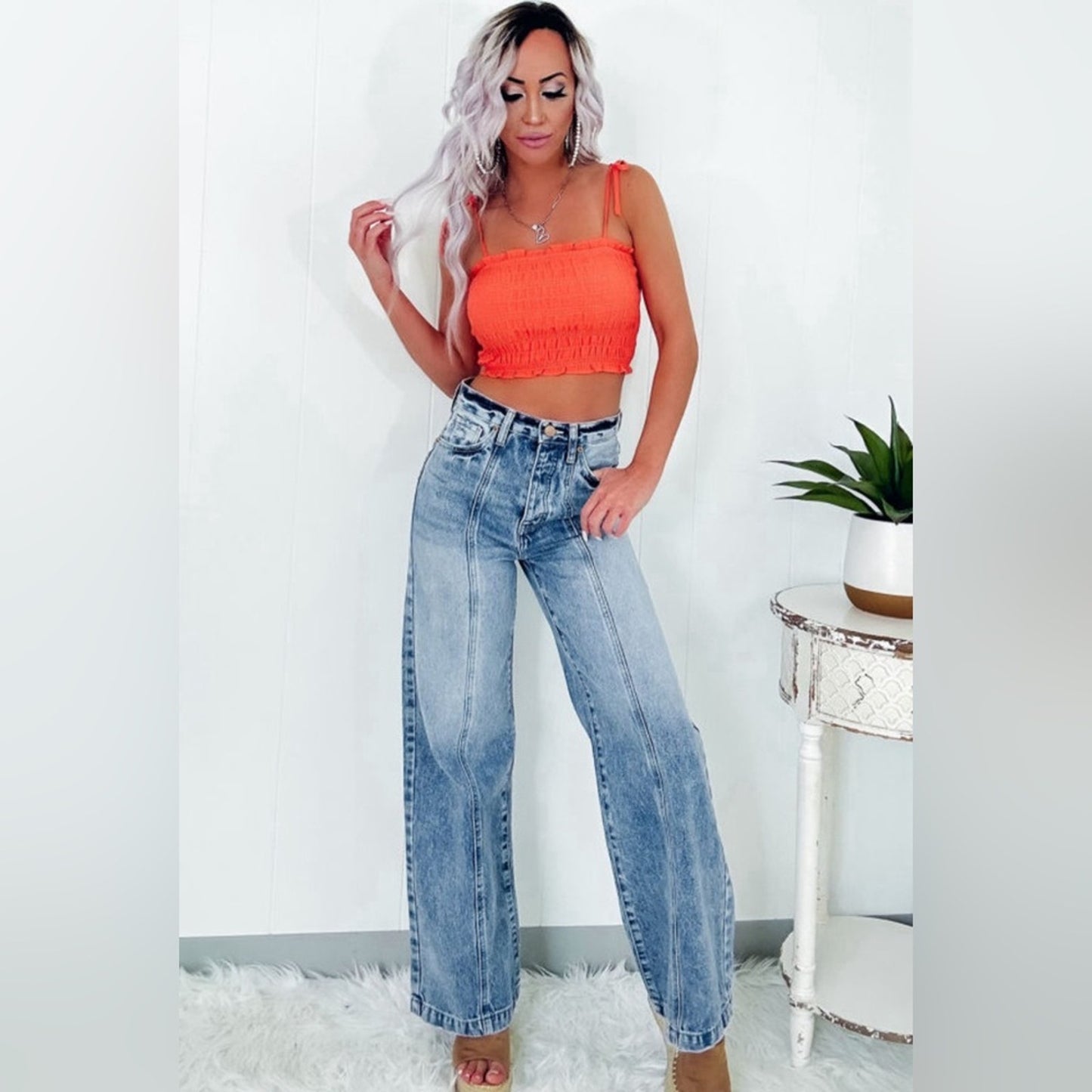 Kenna- blue seamed wide leg high waist jeans