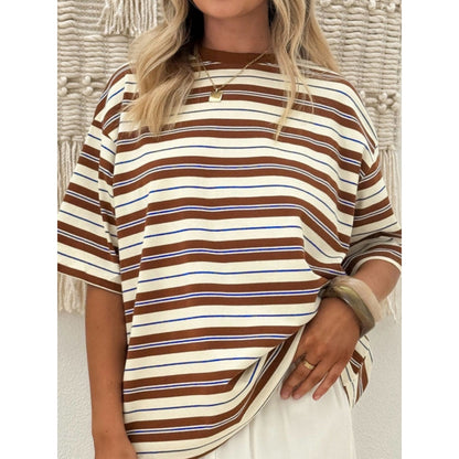 Sloane Striped Crewneck Tee - Brown & Cream