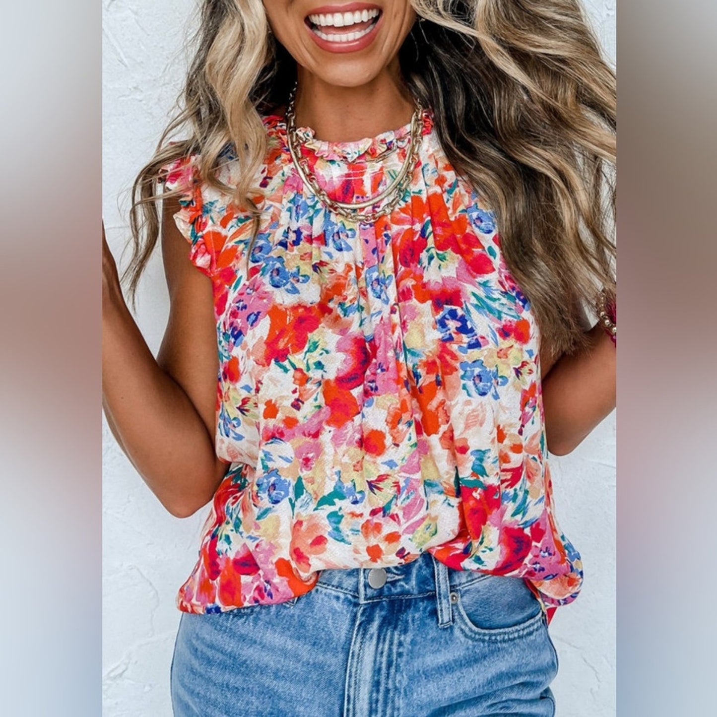 Kaleen- Floral Ruffle Sleeve Blouse - Multicolor
