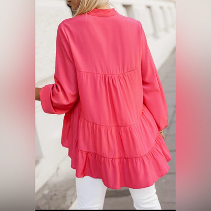 Francesca -Chic Pink Ruffle Blouse