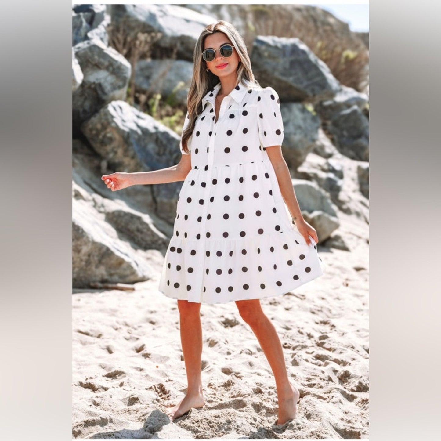 Penni- Polka Dot Puff Sleeve Dress