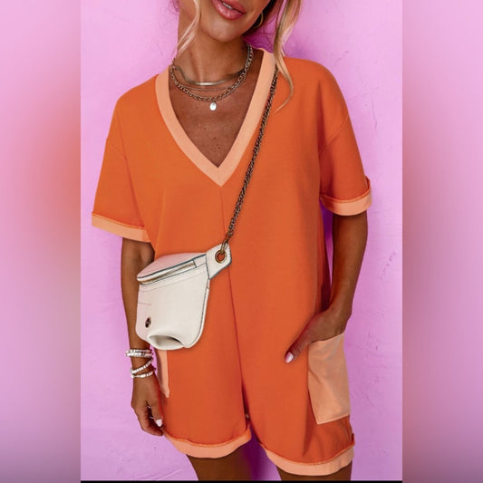Finn- V-Neck Orange Romper