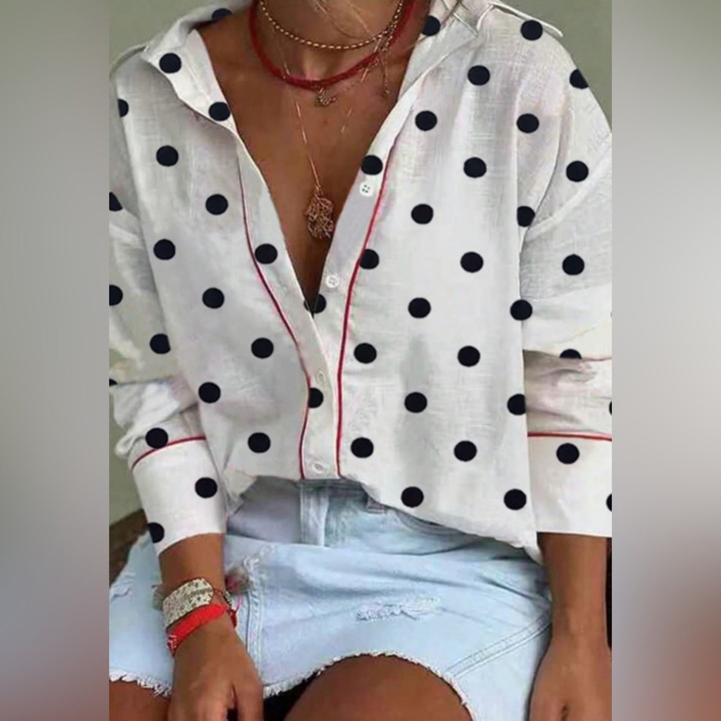 Elegant Black Polka Dot Button-Down Shirt