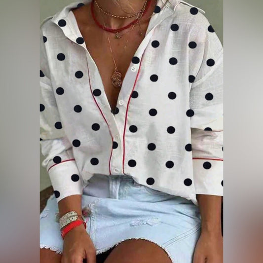 Elegant Black Polka Dot Button-Down Shirt