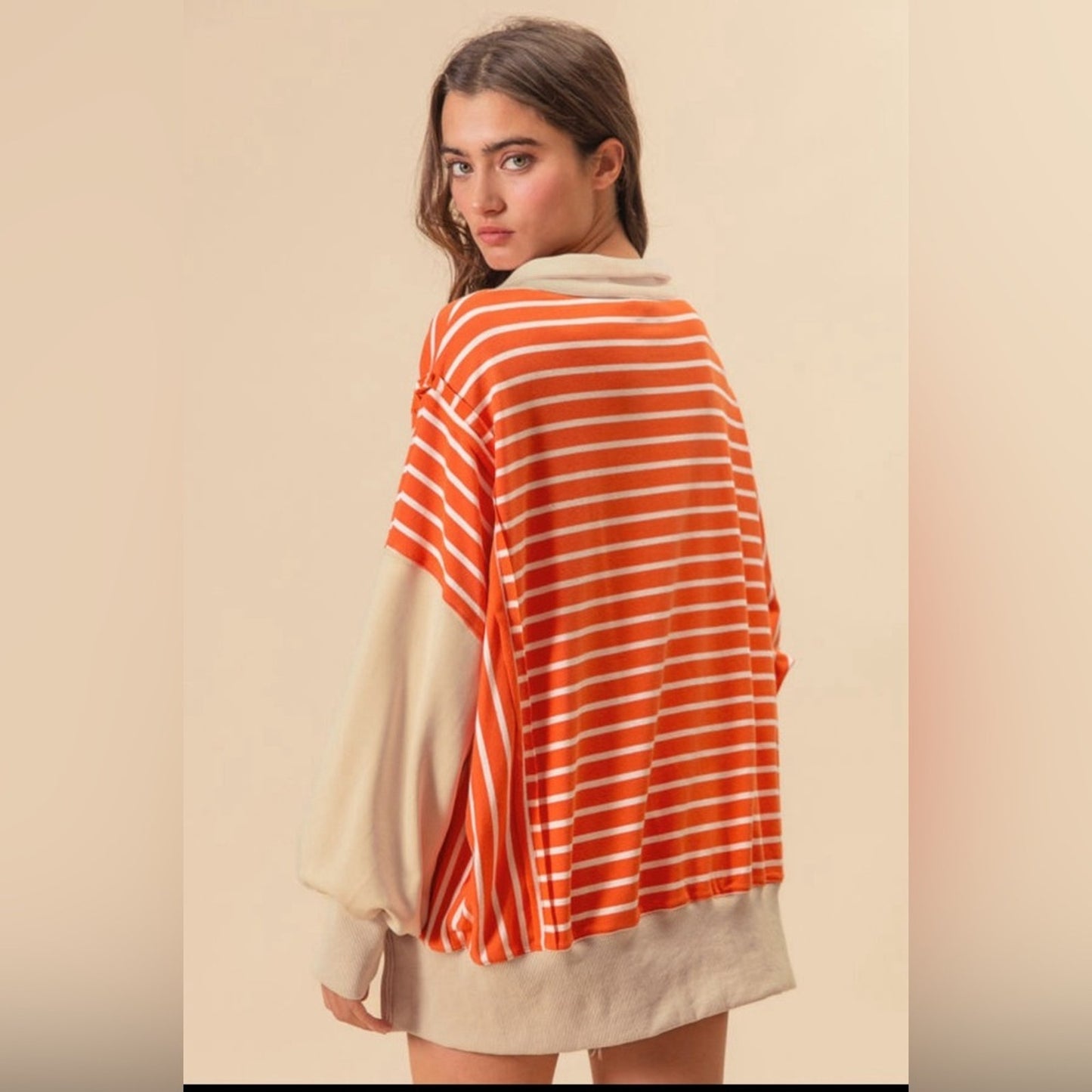 Jessie - stripe Colorblock loose fit shoulder drop top