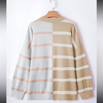 Roxie khaki stripe colorblock oversized sweater