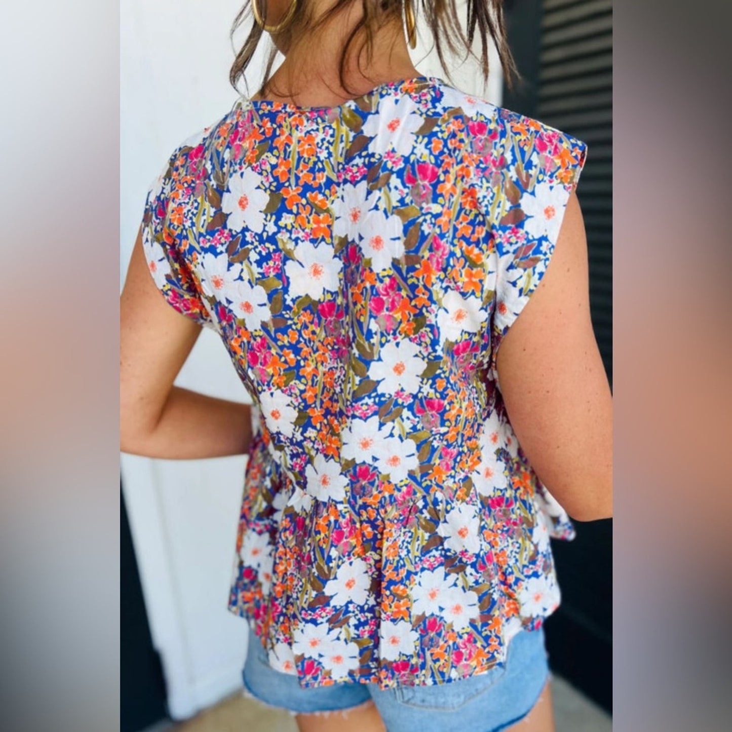Julia - Rose green floral print bow top
