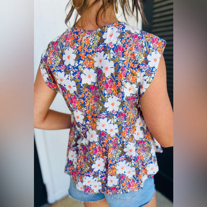 Julia - Rose green floral print bow top