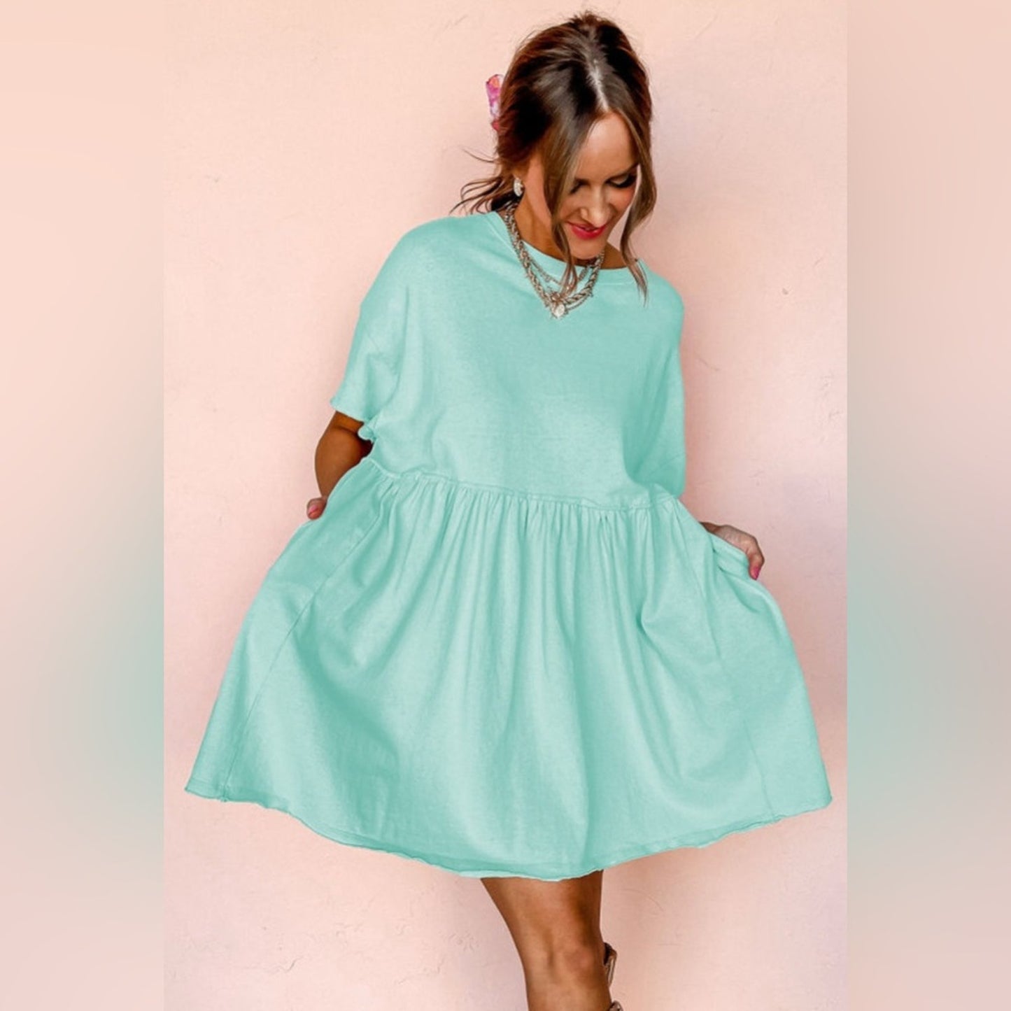 Addyson- moonlight Jade pocketed babydoll dress