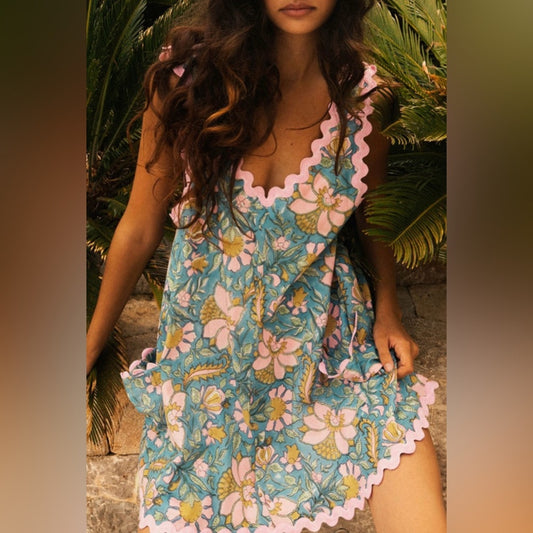 Drew- Floral Blue and Pink Dress