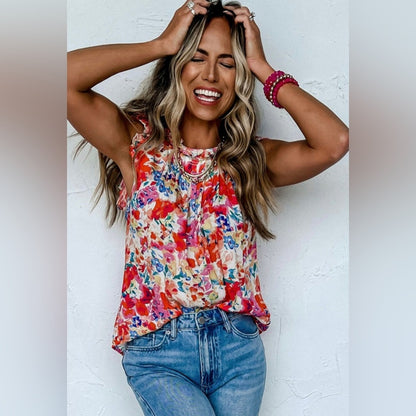 Kaleen- Floral Ruffle Sleeve Blouse - Multicolor