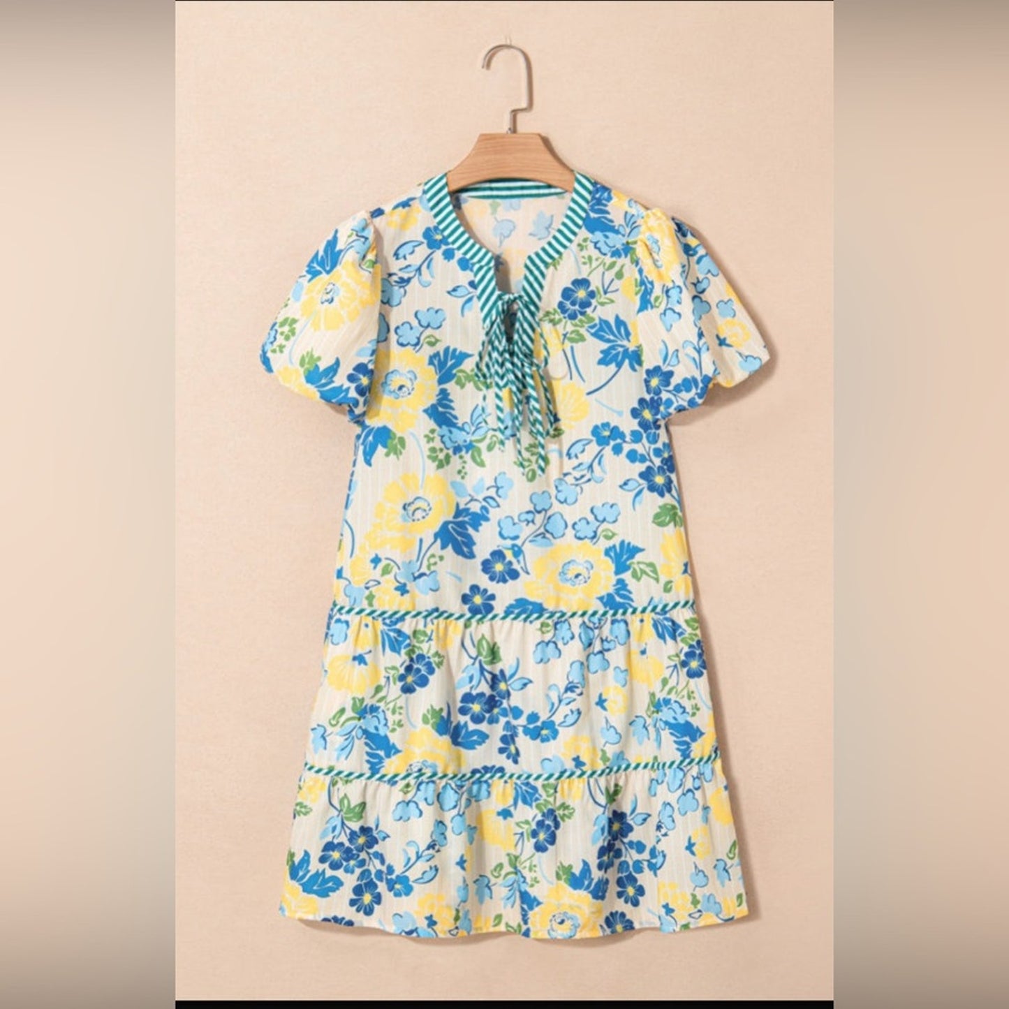Fran- Floral Print Dress with Blue and Yellow Accents