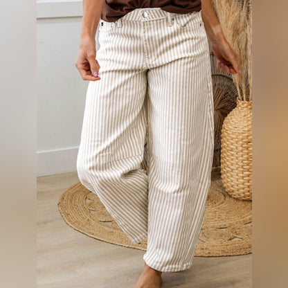 June- Khaki Stripe Barrel Jeans