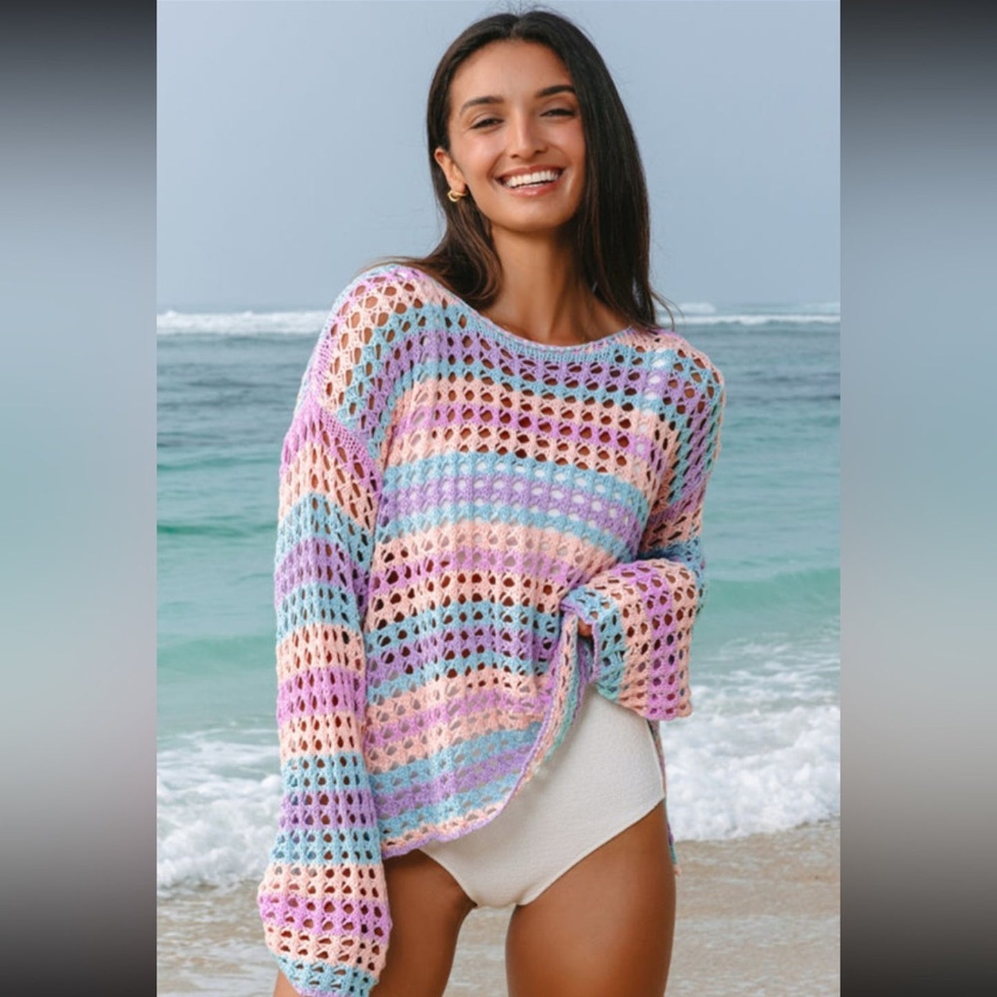 Brandi- purple multi stripe cover up