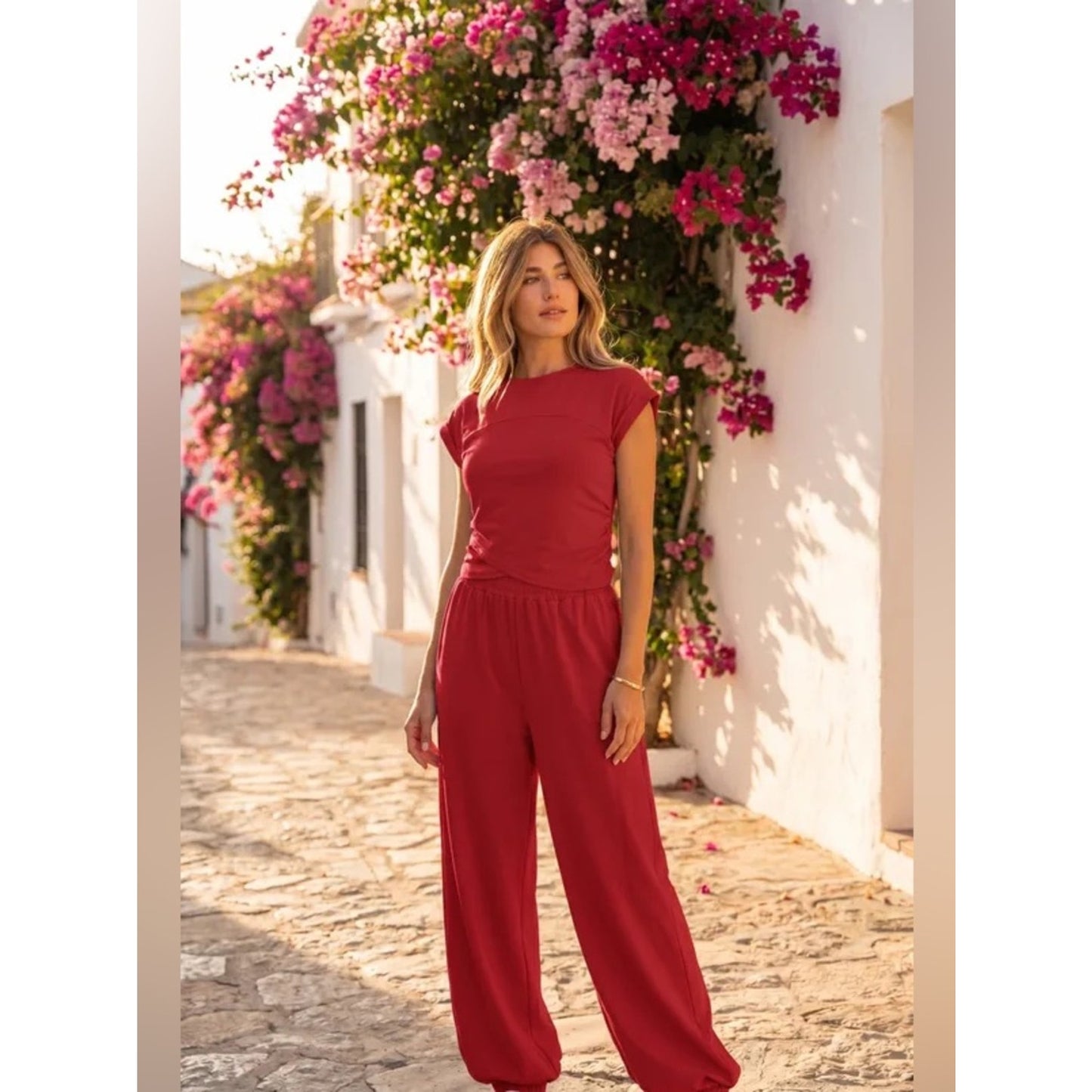 Eva - Women’s Red Wide-Leg Set