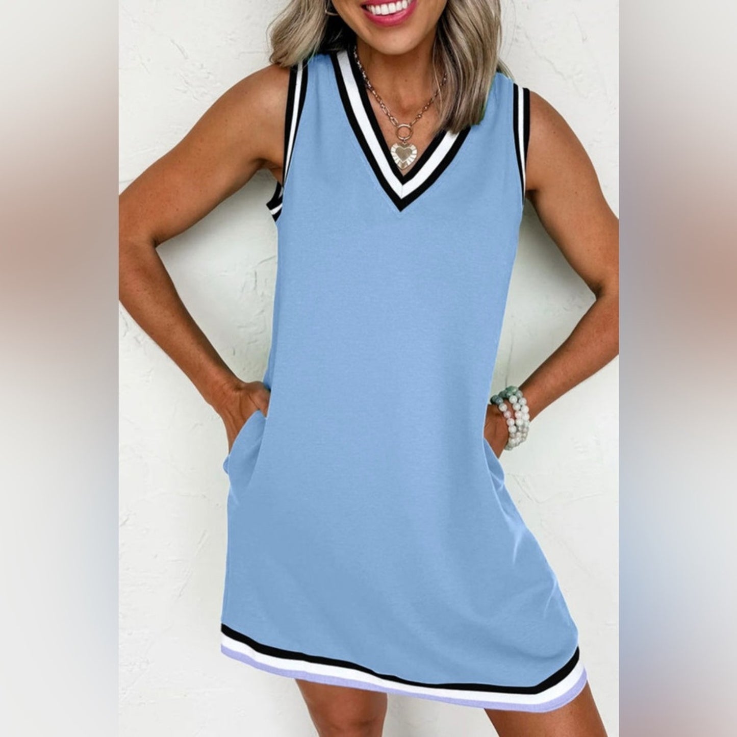 Eden- Sleeveless Blue V-Neck Dress