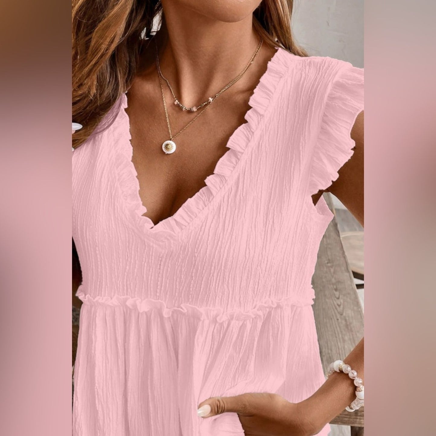 Briar - Pink Ruffled V-Neck Top