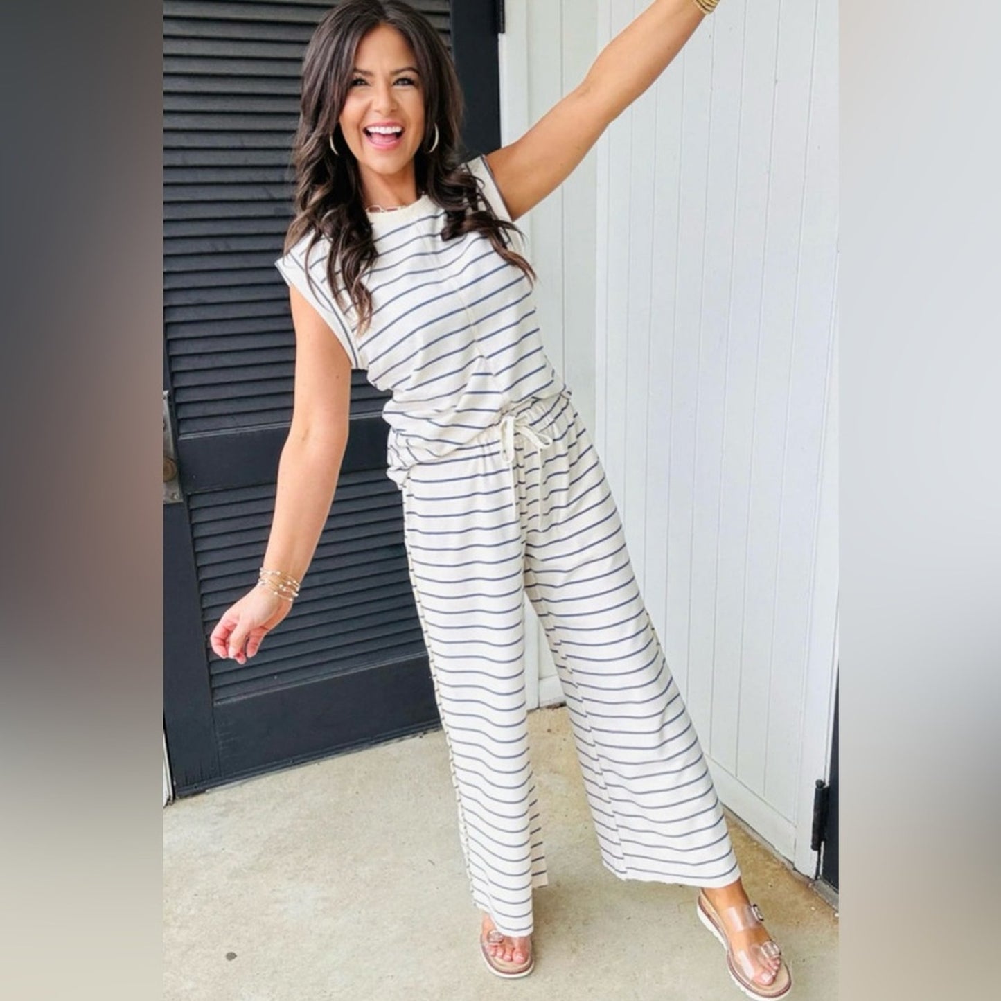 Viv- Striped Navy and White Set