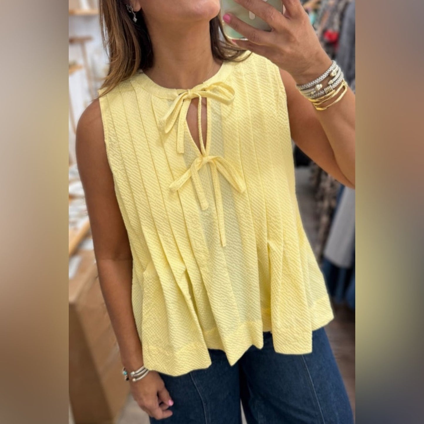Gigi- Yellow Sleeveless Top with Bow Detail
