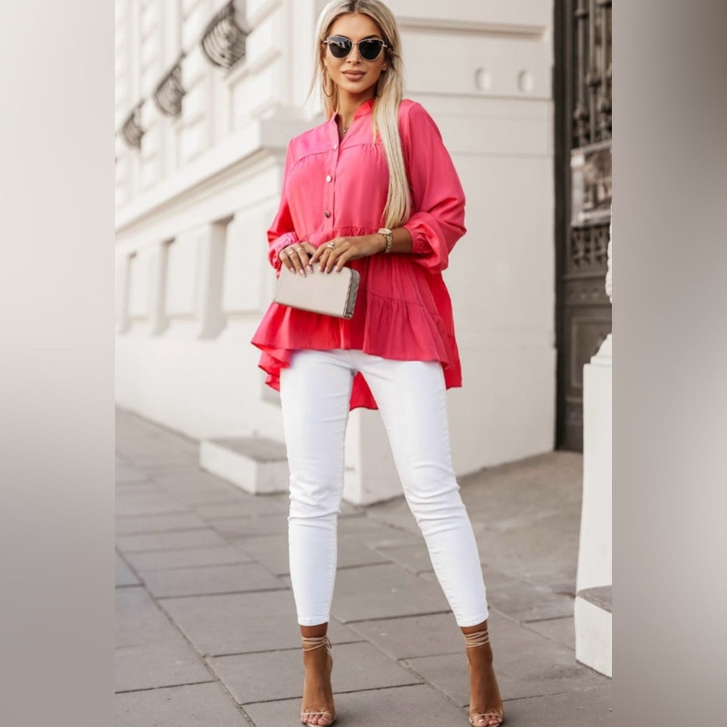 Francesca -Chic Pink Ruffle Blouse