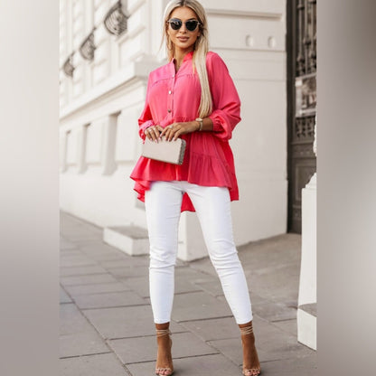 Francesca -Chic Pink Ruffle Blouse