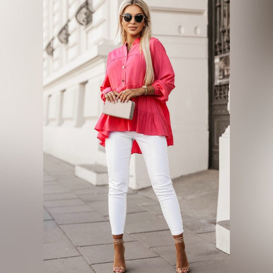 Francesca -Chic Pink Ruffle Blouse