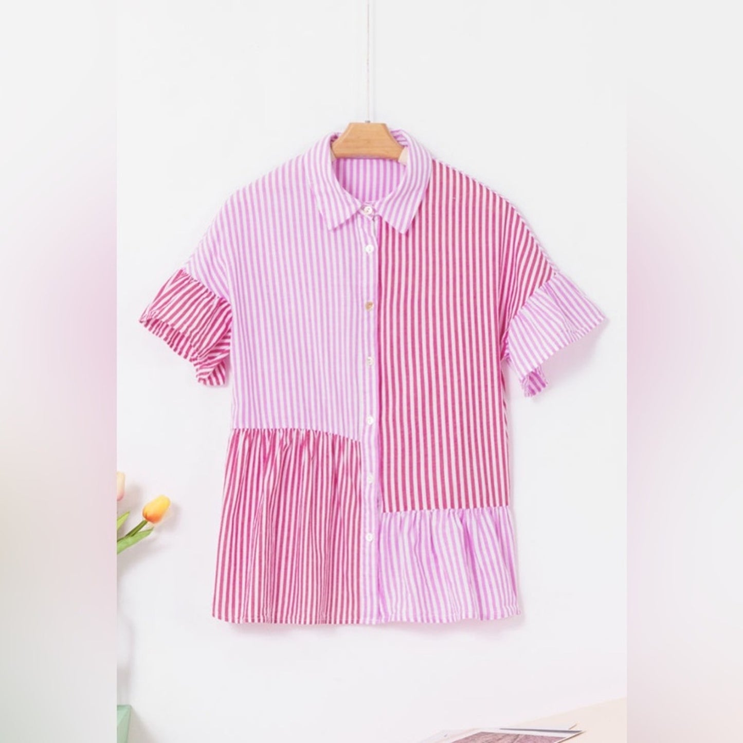 Poppy - Striped Pink and Red Button Down Shirt