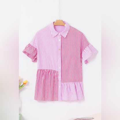 Poppy - Striped Pink and Red Button Down Shirt