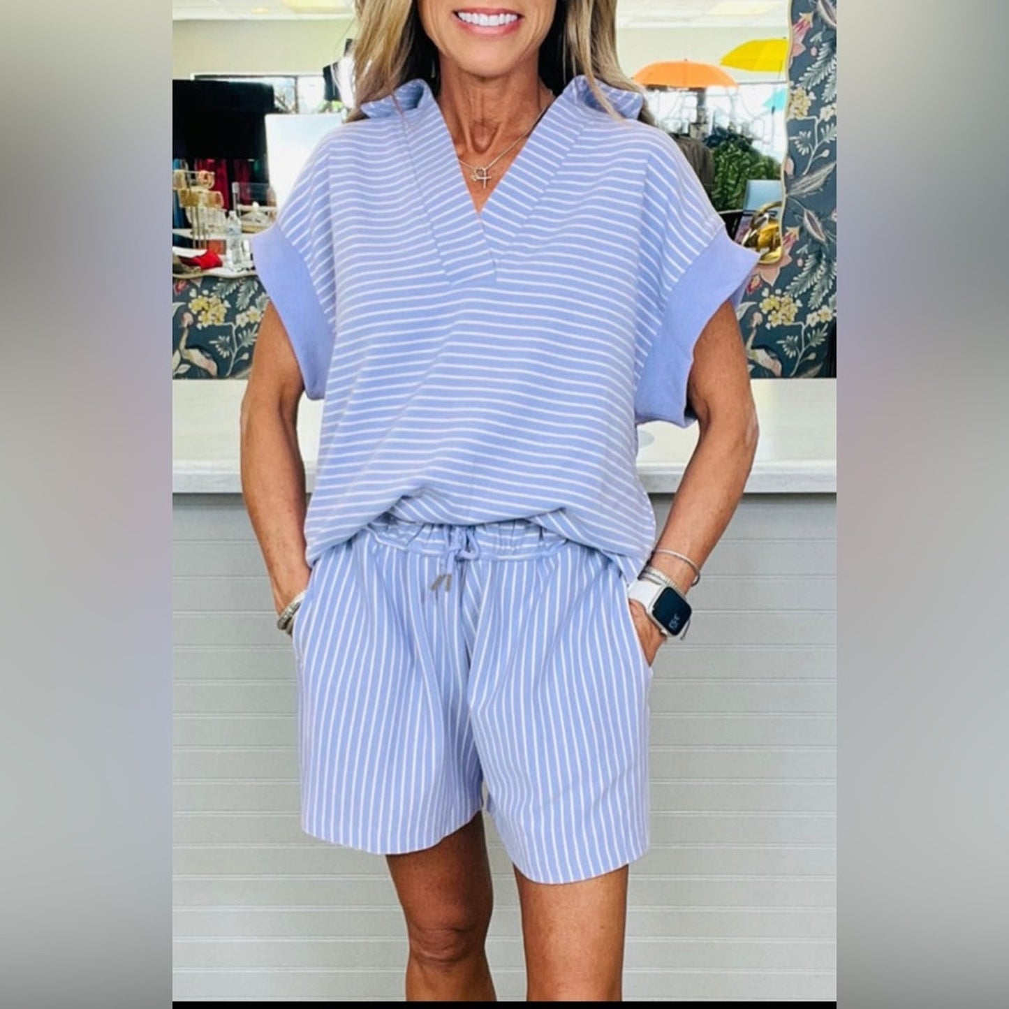 Liz- Striped Light Blue Set