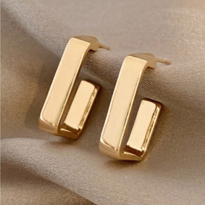 Gold square hook earrings