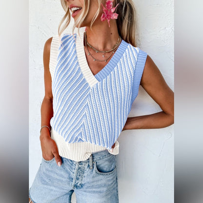 Emery - Blue and White V-Neck Sweater Vest