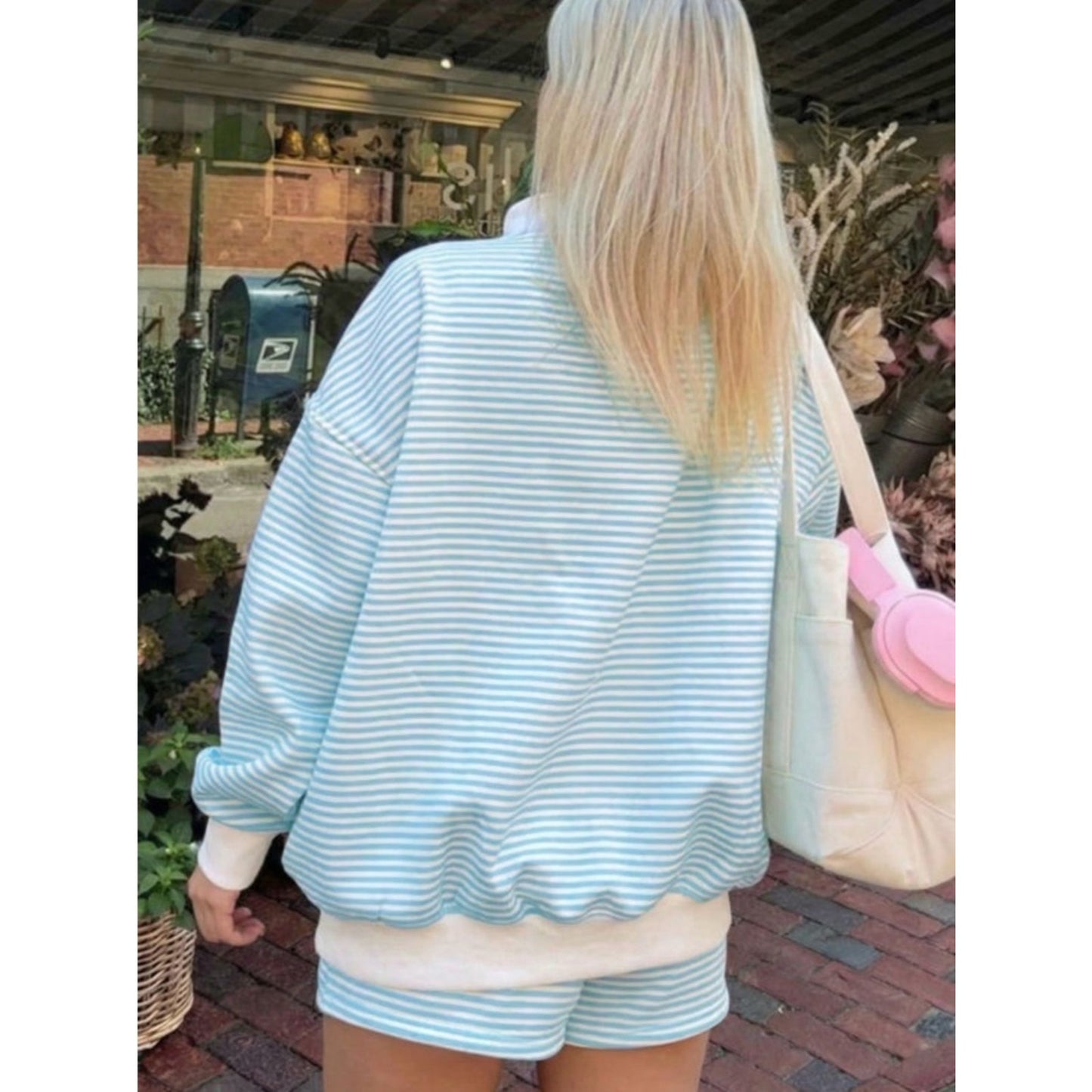 Skyler : Seafoam Blue & White Striped Loungewear Set