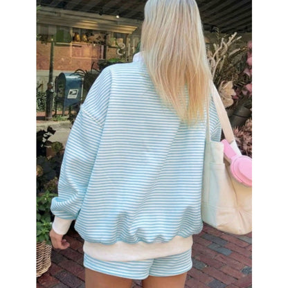 Skyler : Seafoam Blue & White Striped Loungewear Set