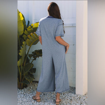 Julia - Blue Wide leg Jumpsuit with Button Details